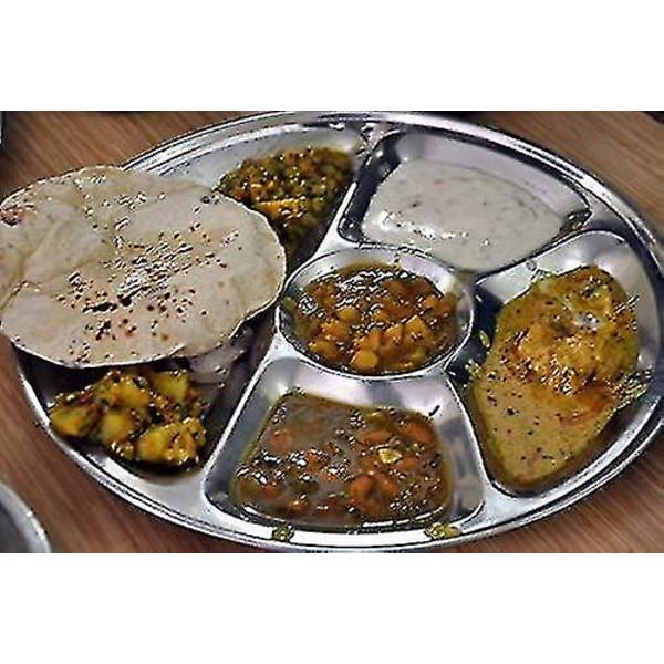 Sæt med 4 rustfrie stål fem-rum Ro tallerken, Thali, Mess bakke, middagstallerken