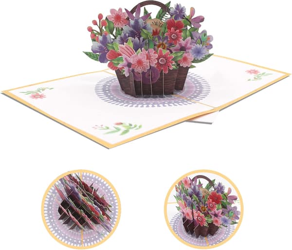 1 Stk Pop Up Blomsterkort, 3D Jubilæumskort til Dig, Kvinder