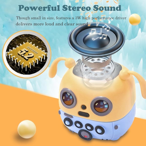Mini Sarjakuva Bluetooth-kaiutin, langattomat kannettavat kaiuttimet, 3W pieni kaiutin selkeällä äänellä, tukee TF-korttia, kaulanauha