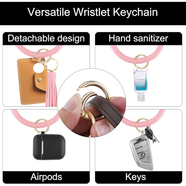 Stor Nøglering Armbånd med Kvast, Cirkel Læder Håndledsrem Nøglering til Kvinder, Armbånd Nøglering Holder til Piger