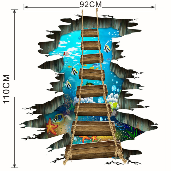 3D Gulv Klistremerker, Undervanns Havverden Sjøstjerne Fargerike Fisk