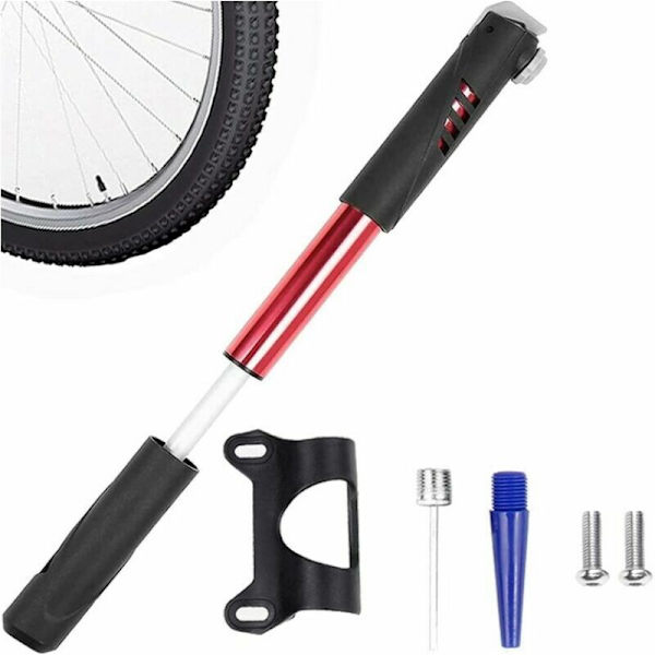 Mini cykelpumpe, bærbar manuel pumpe med ramme og nål, nøjagtig og hurtig oppumpning, legering 7 rød mini cykelpumpe, bærbar, kompakt, holdbar, hurtig og nem at bruge
