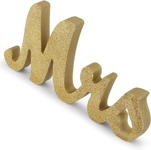 1 Set Guld Mr & Mrs Träbröllopsdekorationer Guldglitter
