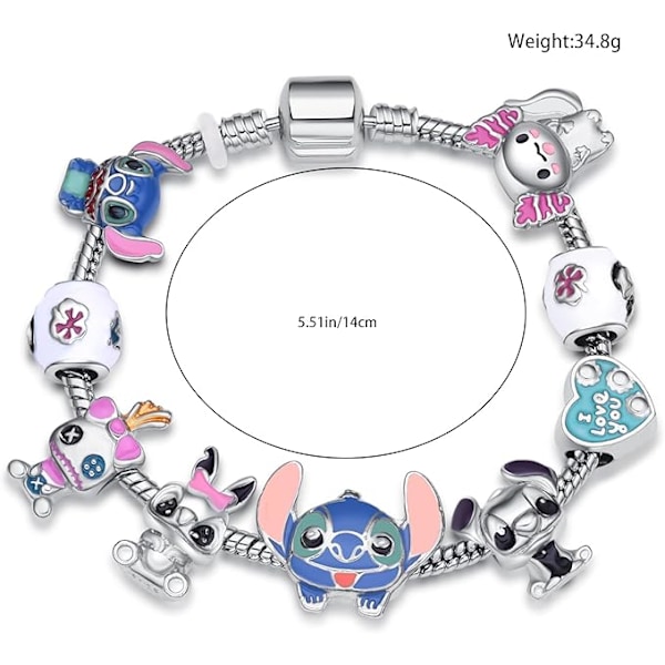 Stitch Armband Stitch för Flickor 8-12 Stitch Saker Födelsedagspresenter Stitch Charm Armband 6,7 tum, Metall, inga ädelstenar