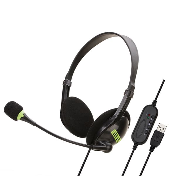 1 st USB-headset med ljudkabel, justerbar volym