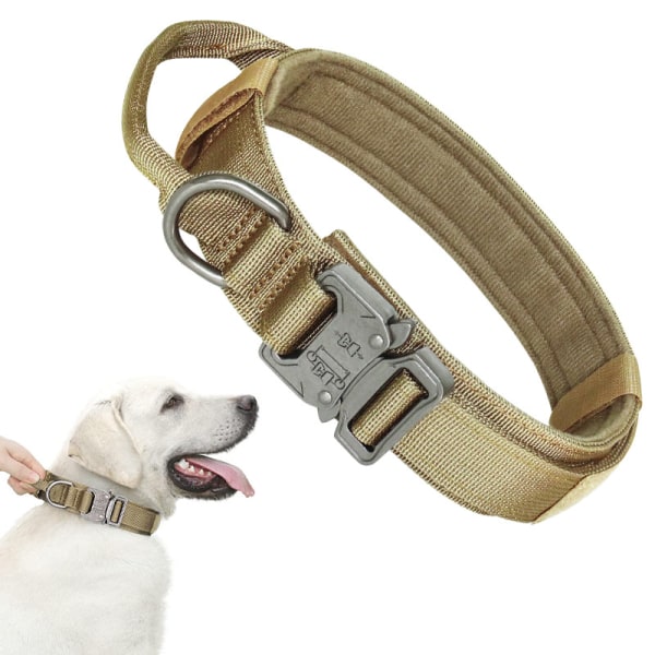 En khaki hundhalsband, taktiskt hundhalsband L (43-52CM), puls och