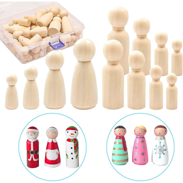 50 st träfigurer för målning, leksaksfigurer i trä, familjefigurer dockor för målning hantverk, små DIY träfigurer man kvinna pojke flicka barn