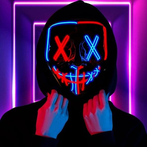 Blå+Rød LED horror maske, 3x rensende lyseffekt,