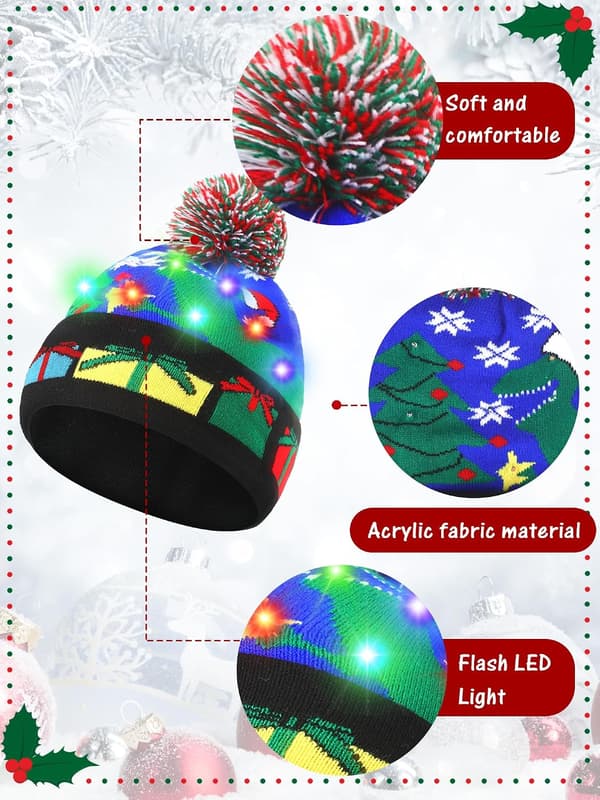 3 Dele LED Lysende Julehat Julehalsklæde Handsker Sæt Ferie Julehat Beanie Strikket Hat til Julefest