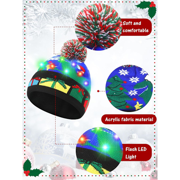 3-pack LED-upplyst julhatt, halsduk och vantar - Julset med stickad mössa för julparty