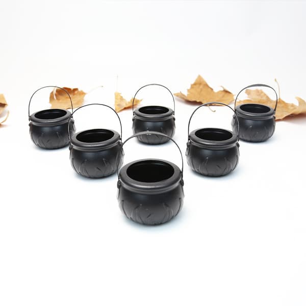 6 st Plastgrytor, Mini Svarta Häxgrytor, Multifunktionella
