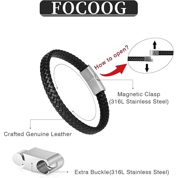 Läderarmband för män julklappar - Premiumläder | Justerbart magnetlås | Meningsfullt initialarmband för män,K