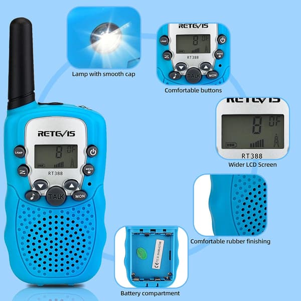 RT388 Walkie Talkies til børn, lang rækkevidde 8CH legetøjsgaver til 3-12