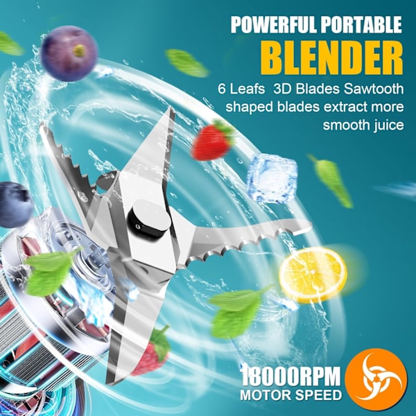 Bärbar mixer för shakes och smoothies, uppladdningsbar personlig mixer i storlek 4000 mAh, krossar is, reseblender med 17 oz mixerkopp, bärbar juicepress för kontor, gym, kök