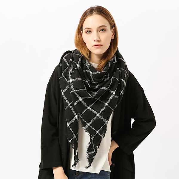Imitation Cashmere Dubbelsidig Sjal med Sju Färgglada Rutor