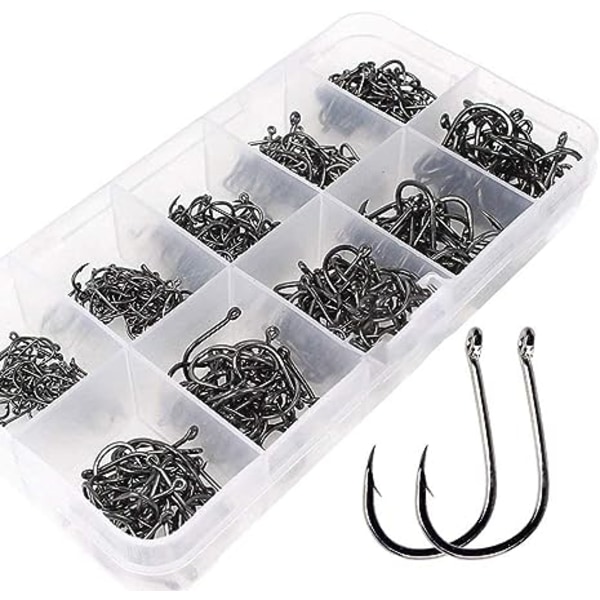 Circle Fishing Hooks with Plastic Box 500 Pcs Carbon Steel Eye