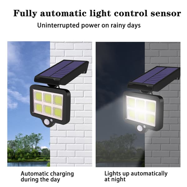 1 stk COB Solcelle Fjernkontroll Vegglampe 96LED Solcelle Gate