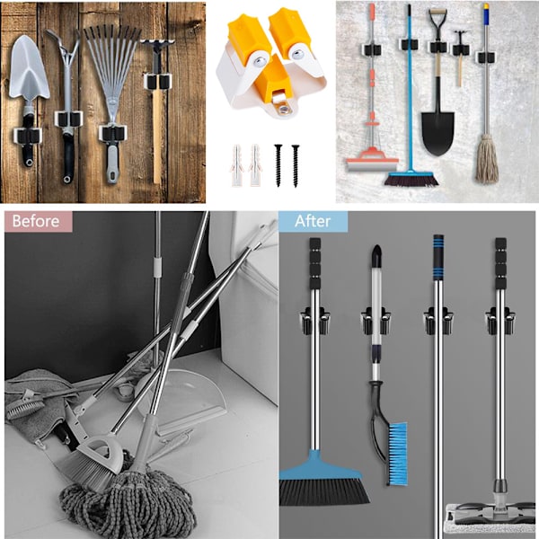 2 kpl Keltainen Luudanpidike, Kiinnitysjalusta Luudoille, Lapioille &