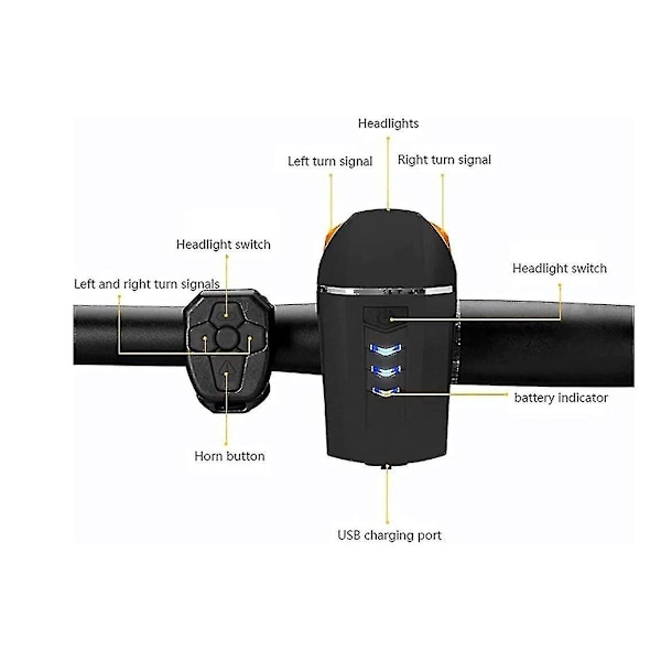 Cykellampa, Uppladdningsbar Cykellampa Fram och Bak - 350 Lumen Strålkastare & Set-cykelklocka- Vattentät- Passar Alla Cyklar, Hybrid, Landsväg (svart)