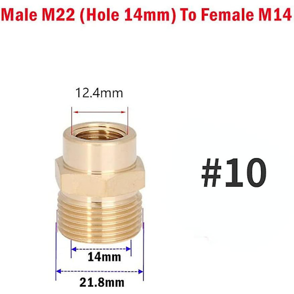 Hane til hun messing G&M gevind slangefittingadapter til #10 højtryksrenser: Hun M14 til han M22
