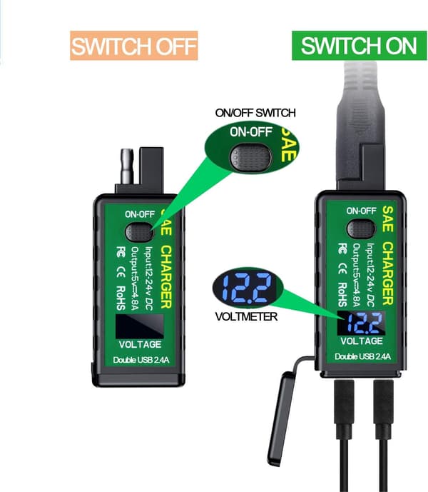 4.8A Motorcykel USB Telefonlader, SAE til USB Adapter med