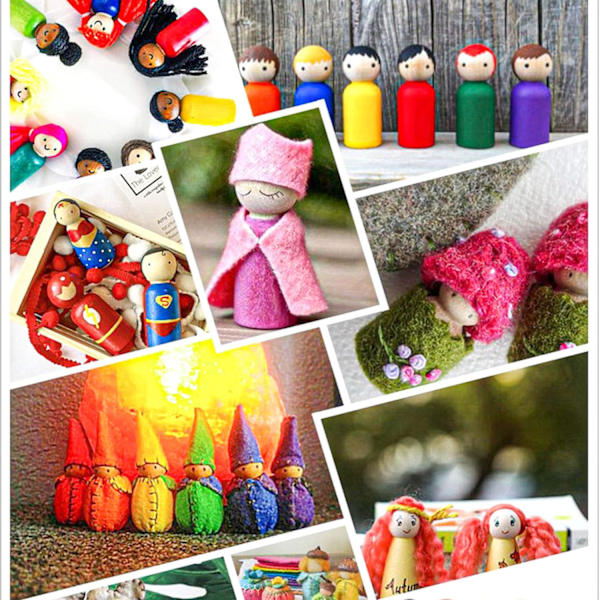 50 stycken målade träfigurer, träkonfigurer, trä