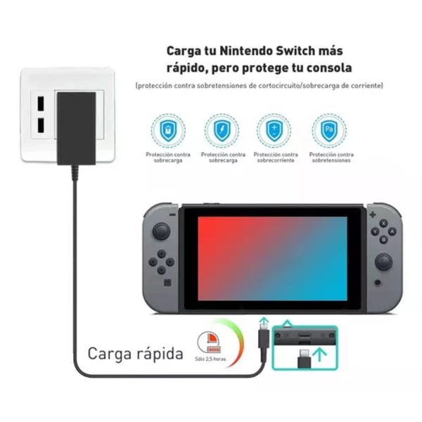Til Nintendo Switch/lite - 15V 2.6A Hurtigoplader 1.5A
