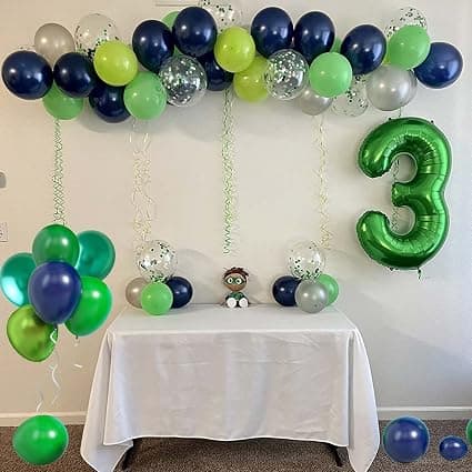 Blå och grön ballongbåge-set, marinblå mörkgrön ballong