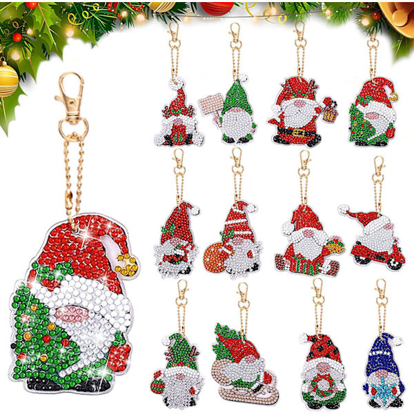 12 DIY diamantmålade nyckelringar, julhängen, jul