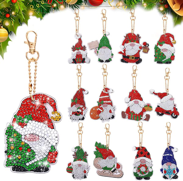 12 DIY diamantmalede nøgleringe, julehæng, jul