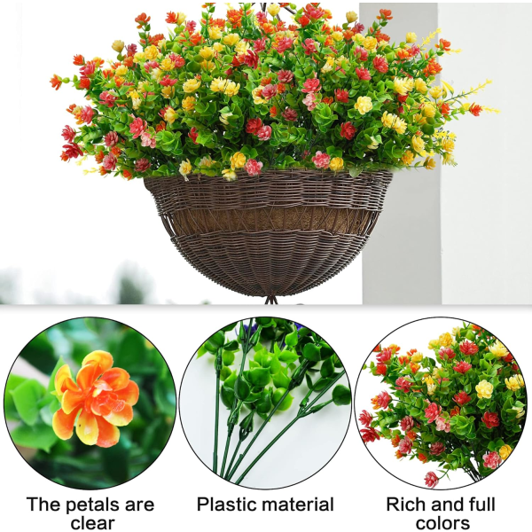 6 st UV-resistent konstgjorda blommor i plast för utomhusbruk