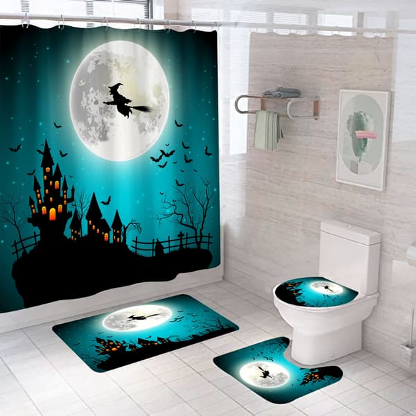 4-pakks dusjforhengsett med teppe, Halloween-heks