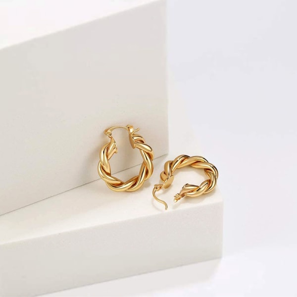 Twisted Gold Chunky Hoop Earrings For Women Thick Hoop Earrings