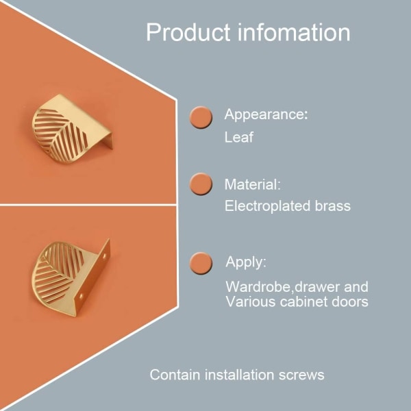 4 st Bladformade Dörrknoppar i Mässing, Skåpsdrag för Låda