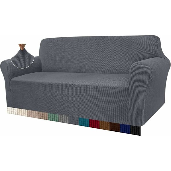 Grå 3-seters moderne sofaovertrekk, Jacquard, elastisk, for stue, ideelt som beskyttelse mot hunder og kjæledyr