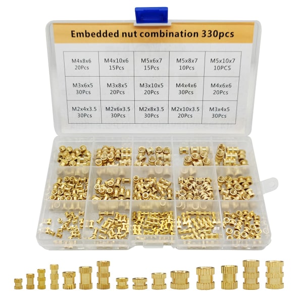 330 kpl M2/ M3/ M4/ M5 Messinki Mutteri Insertit 15 Kokoa Uritettu
