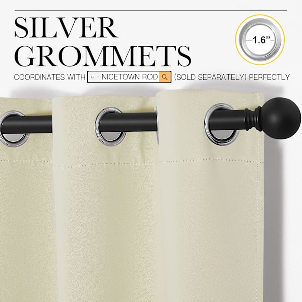 Kjøkken Gardiner for Dekorasjon, Termisk Isolerte Øyeblikksgardiner/Paneler for Vaskerom (Beige, 2 Pakker)