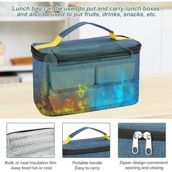 1400 ml Lunchbox med 3 fack (Grön) - 2-lagers Bentobox