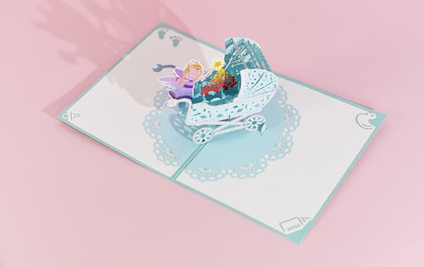 Sæt med 2 Håndlavede 3D Pop-up Hilsenskort til Nyfødte, Gaver