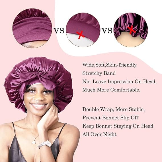 Stor Queen Jumbo Satin Bonnet, Siden Sovhatt Stretch Garn