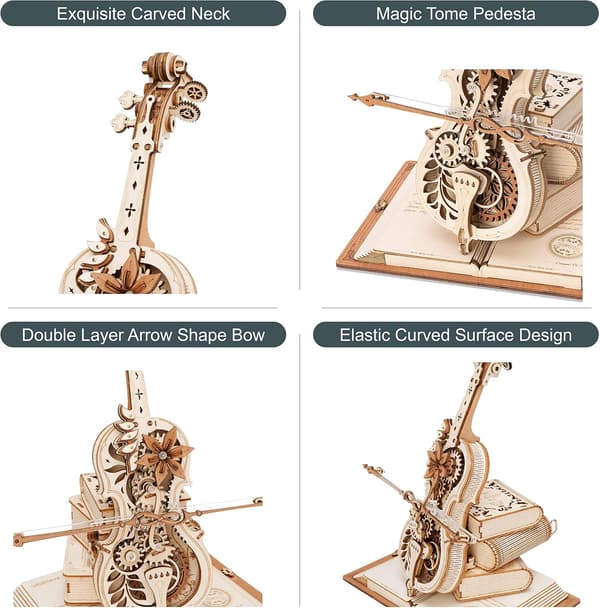 1 stk 3D Træpuslespil, Cello Musikboks, Modelbygningssæt til