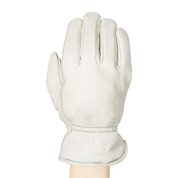 Lær arbeids hansker med elastisk bakside, L - Beige