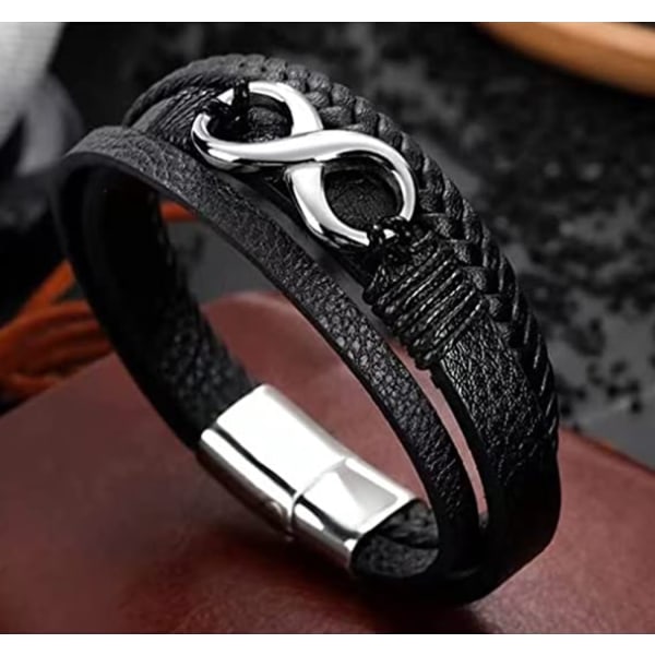 Läderarmband för män med avtagbar spänne i titanstål