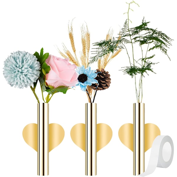 Metallisk väggvas, 3 gyllene magiska vaser Metallvas, blomster väggkonst,