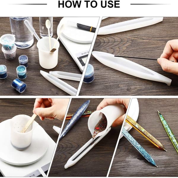 5 stk silikoneforme til penne-støbeforme sæt harpiks DIY pen bogmærke