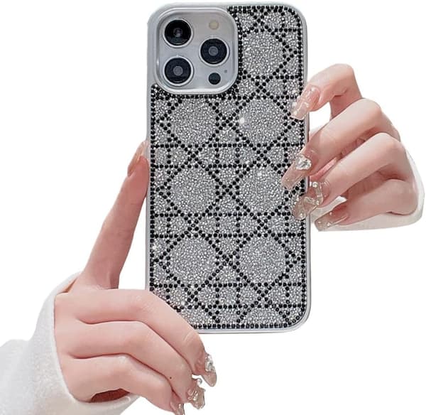 Designet til iPhone Cover, Luksuriøs Galvaniseret Rhombus Glitter Rhinestone Glimmerende Kameraobjektivbeskyttelse