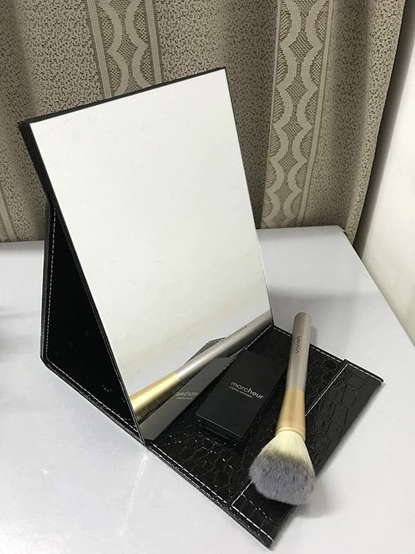 1 sort PU læder makeup spejl 17 * 12.2CM skrivebordsmakeup