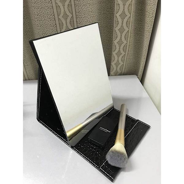 1 svart PU-läder smink spegel 17 * 12.2CM skrivbord smink