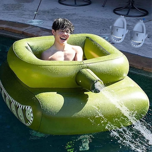 Oppustelig pooltank med vandpistol, oppustelig tankpool-type vandsprøjtering, oppusteligt legetøj med håndpumpe, sommer-vandland flydende pool til børn