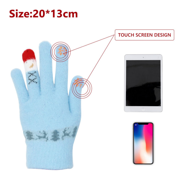 1 par blå vinter-jule-touchscreen-handsker